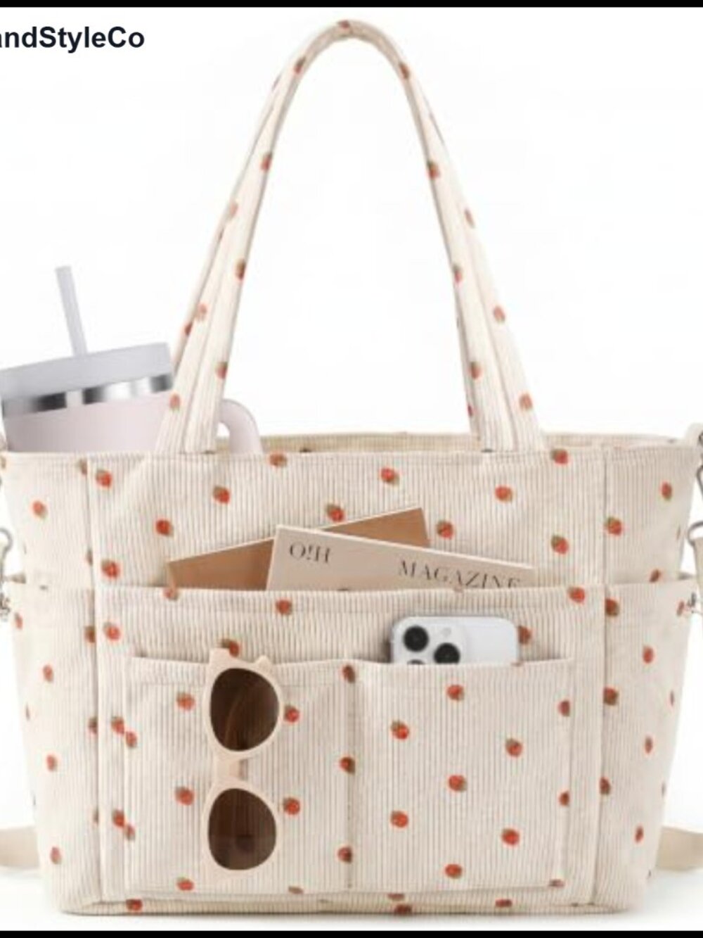 Corduroy Tote Bag for Women, Multipocket Laptop Work Tote Purse